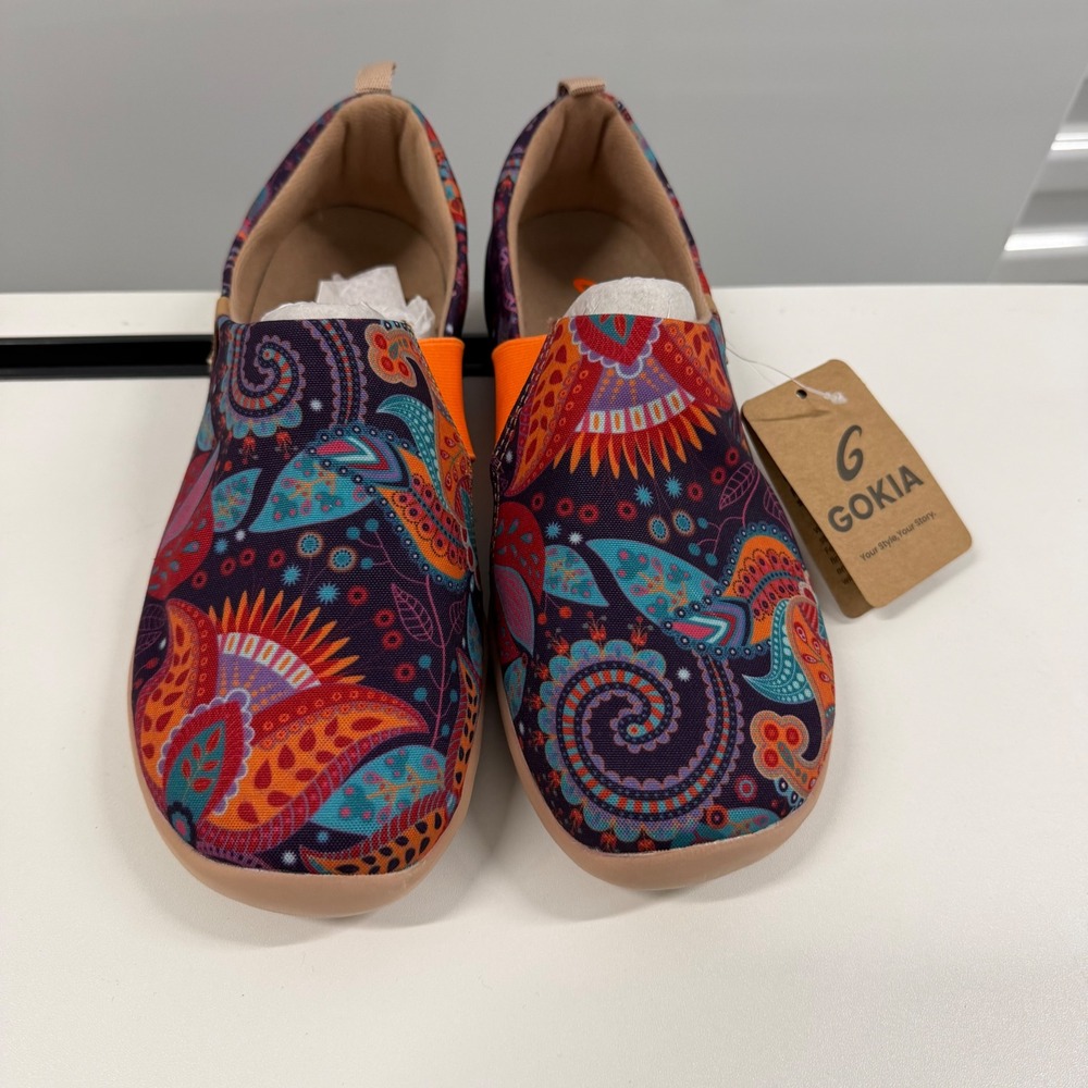 Gokia Lhasa‎ Slip On Loafers Womens 10 Paisley Floral Canvas Flats Multi Color